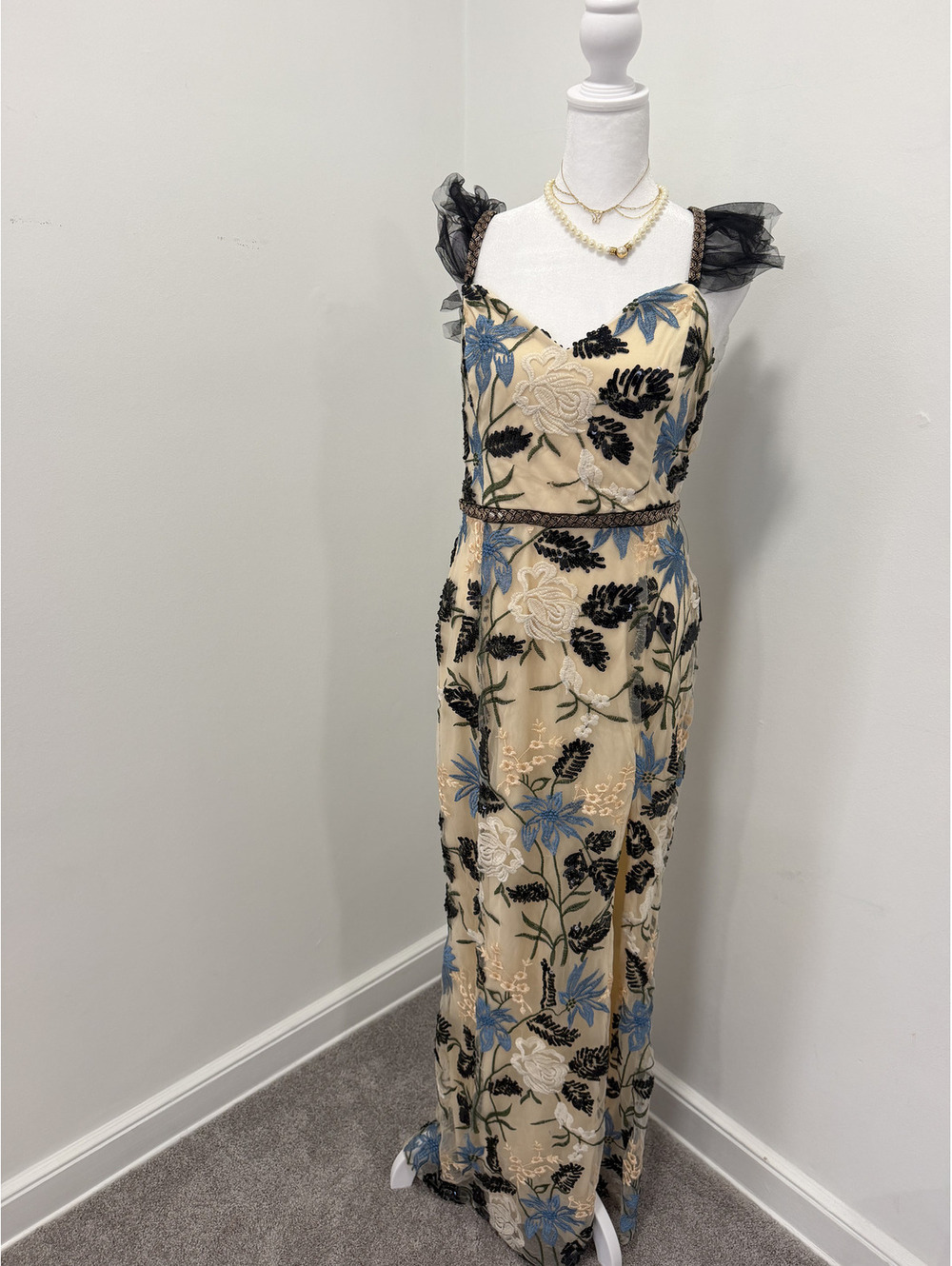 NWOT Lulus Show Stopper Cream Embroidered Sequin Bodycon Maxi Dress XL